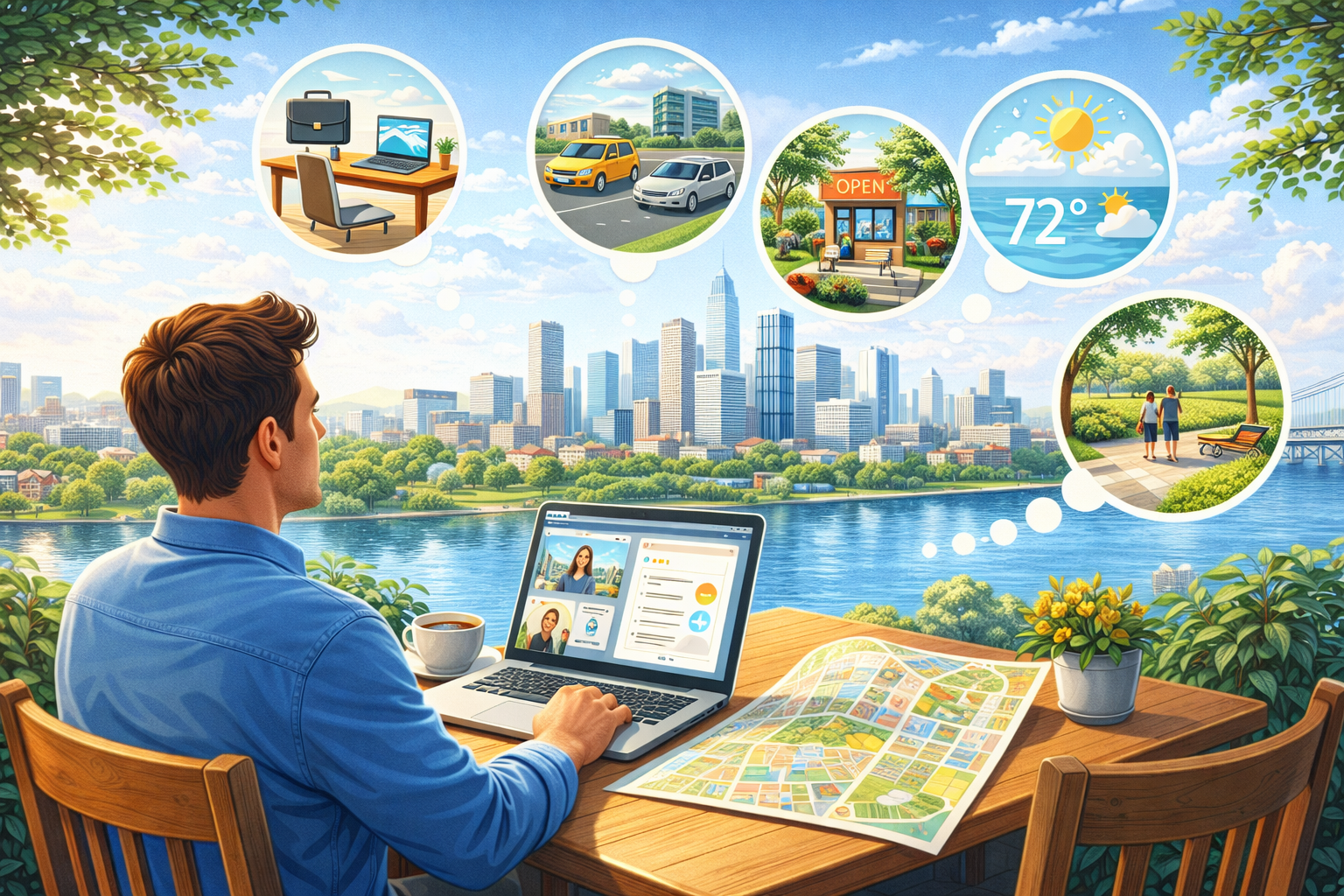 Deciding lifestyle and work choices when relocating.