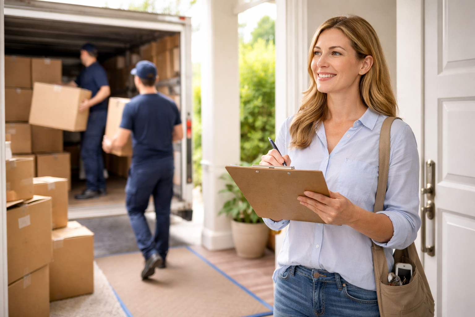 Supervising movers on moving day.