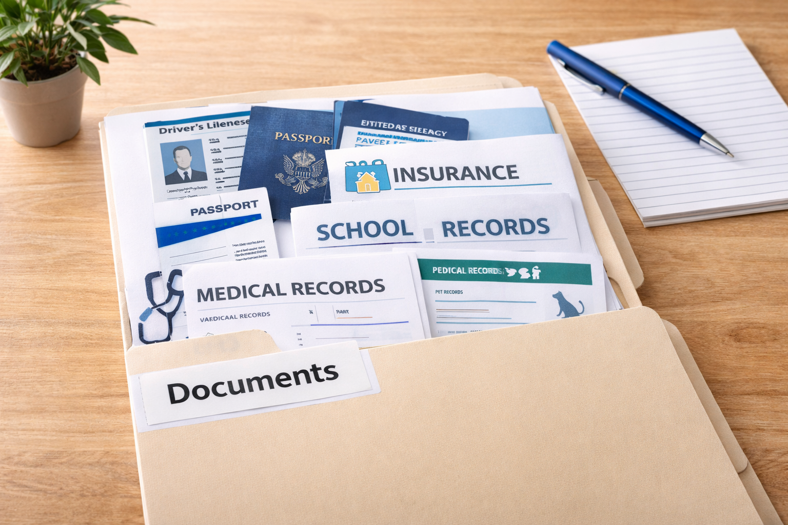 Important documents needed when relocating.