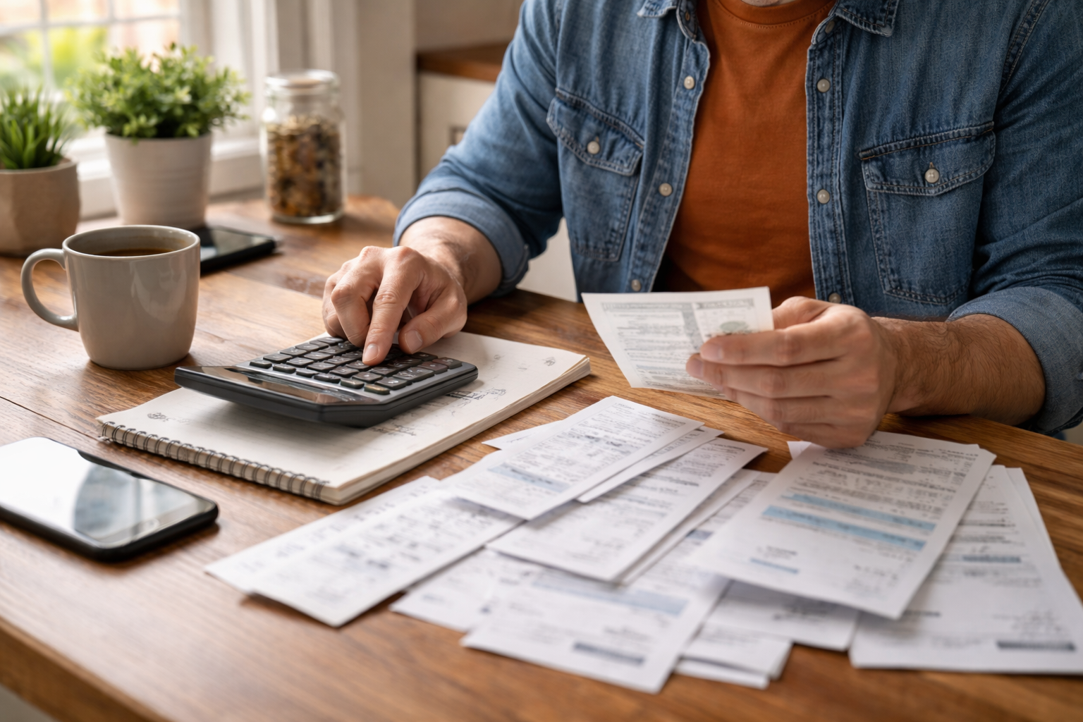 Man sitting at the table going over their finances.
