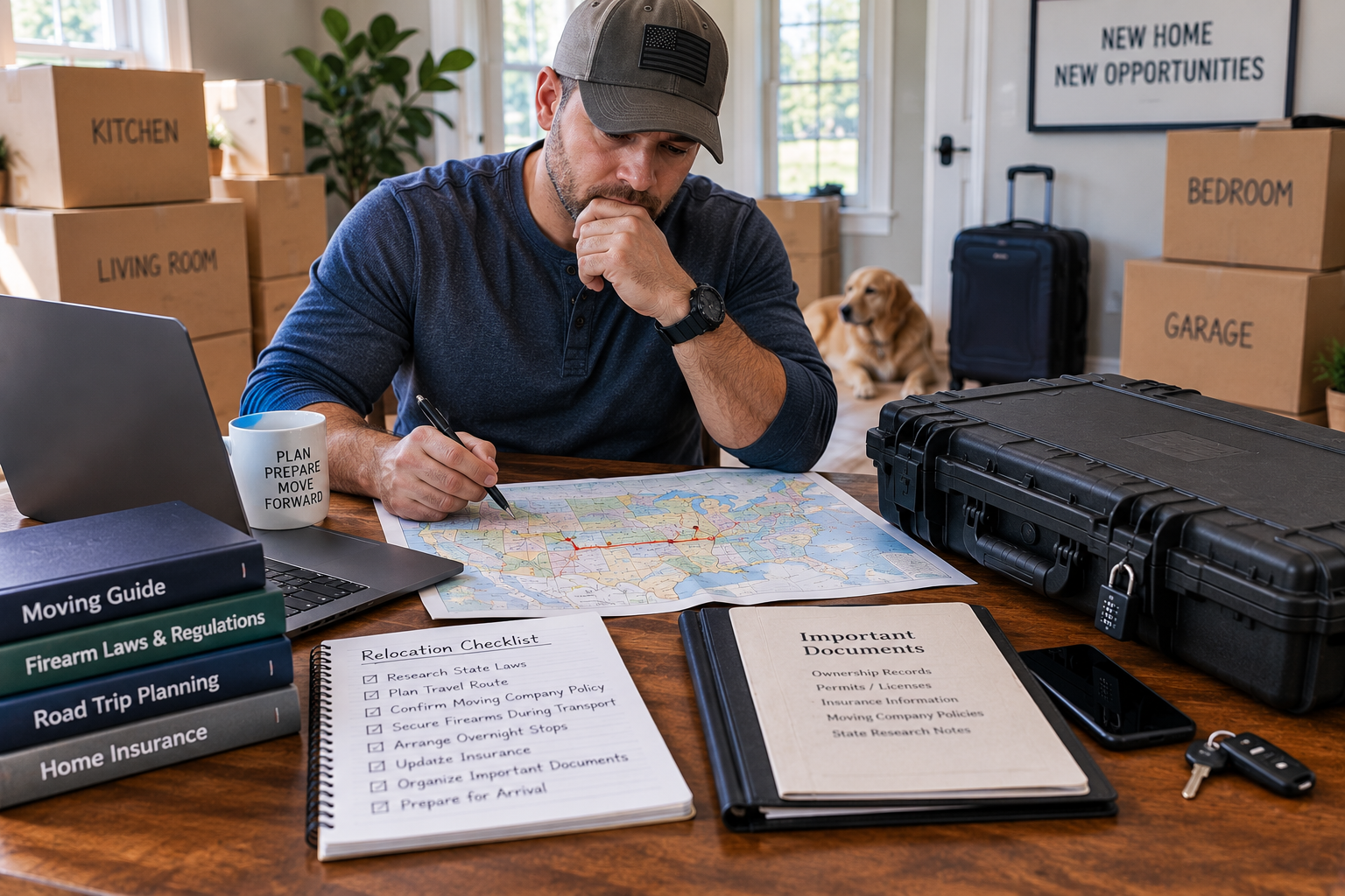 A homeowner studying how to relocate with a firearm.