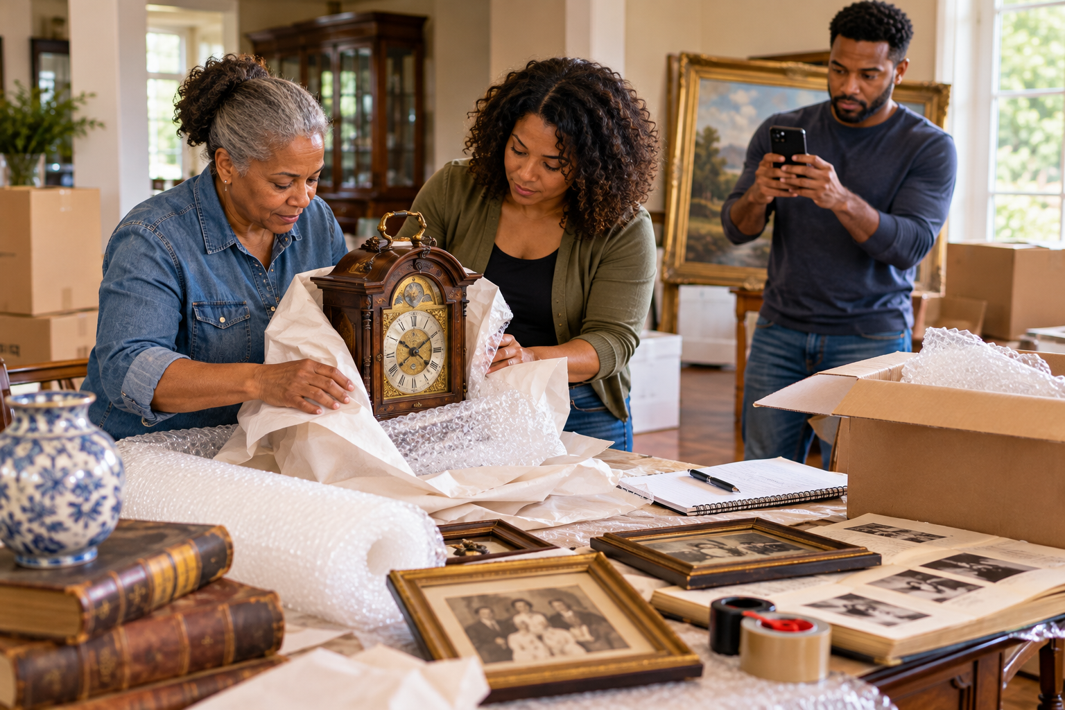 Family planning a move regarding heirlooms and antiques.